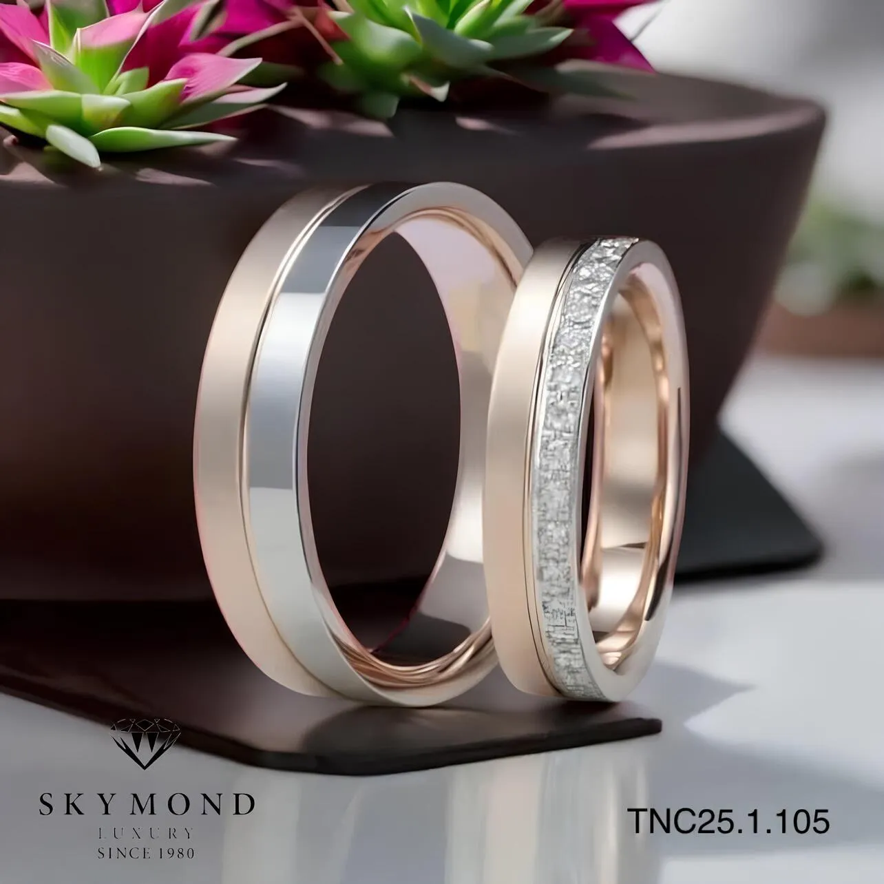 nhẫn cưới bạch kim ghép với vàng hồng