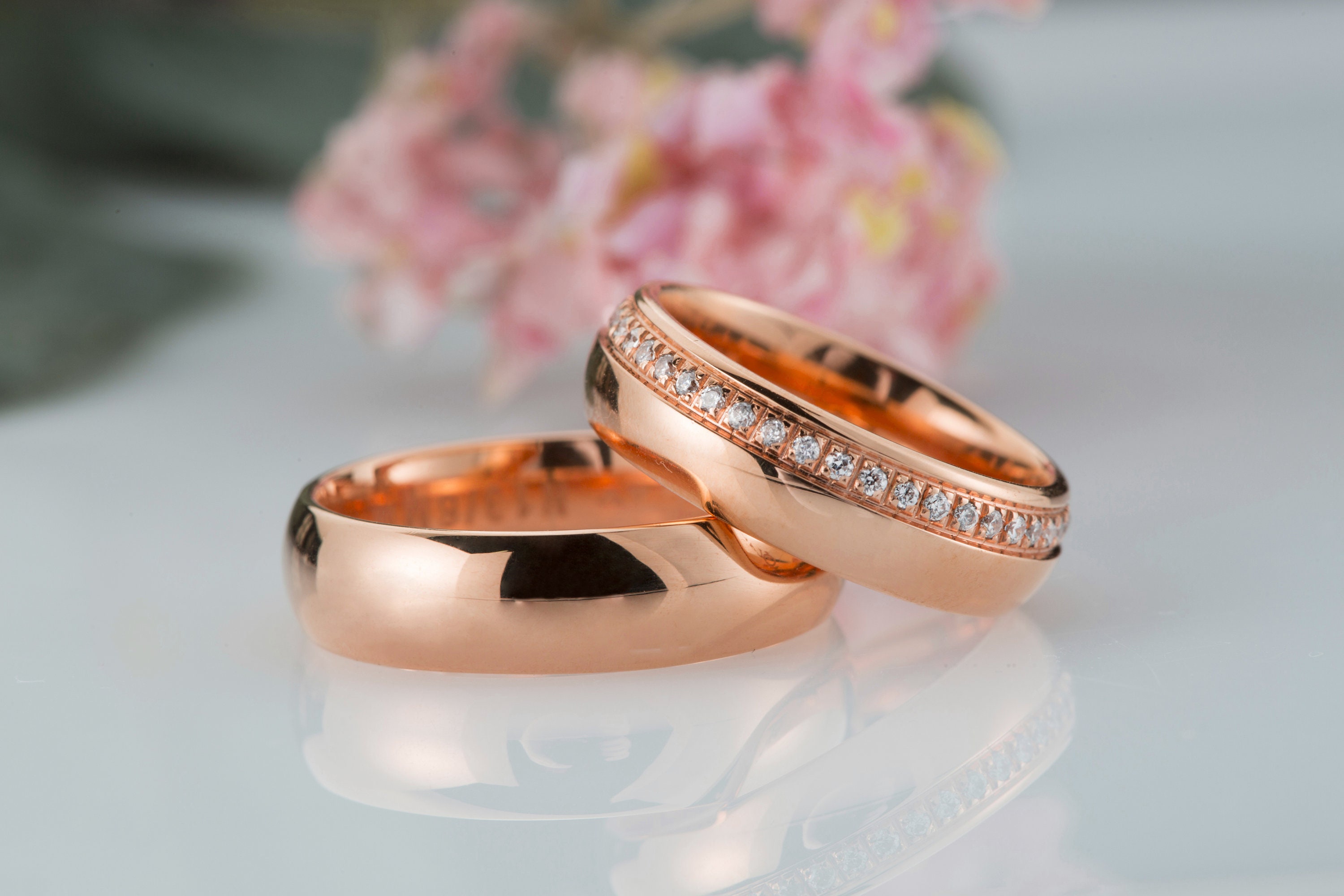 14k Rose Gold Wedding Ring Set, 0,35CT Diamond Gold Wedding Band Set His and Hers, Matching Wedding Band, Couple Wedding Band - Etsy Norway
